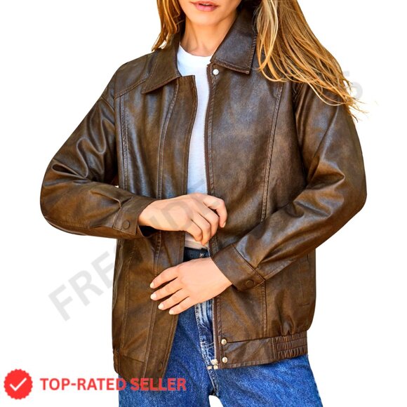 Plus Size Oversized Faux Leather Bomber Jacket Street Style Zip Up